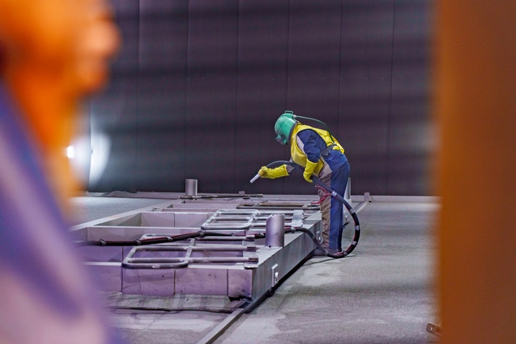 Steel blasting and painting services in progress for structural steel in Brooklyn, NY